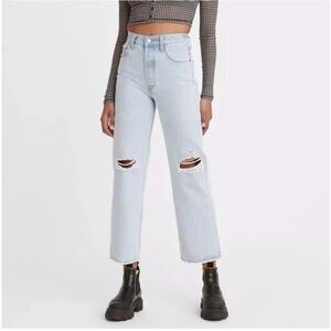 Levi’s Ribcage Straight Ankle Distressed Light Wash Jeans